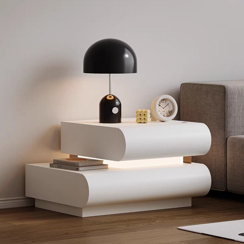 Contemporary Creative Microfiber Leather Solid Wood Curved Square Nightstand 2-Drawer For Bedroom