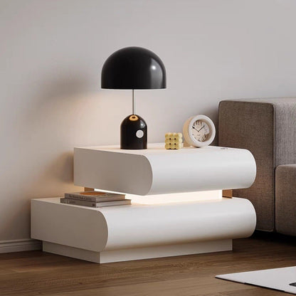 Contemporary Creative Microfiber Leather Solid Wood Curved Square Nightstand 2-Drawer For Bedroom