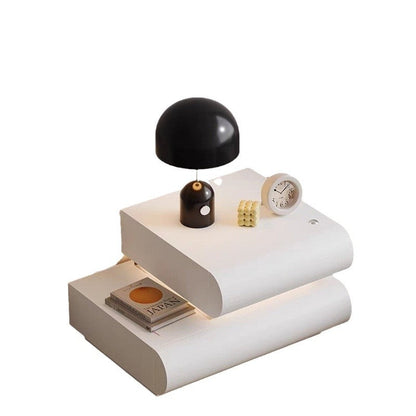 Contemporary Creative Microfiber Leather Solid Wood Curved Square Nightstand 2-Drawer For Bedroom