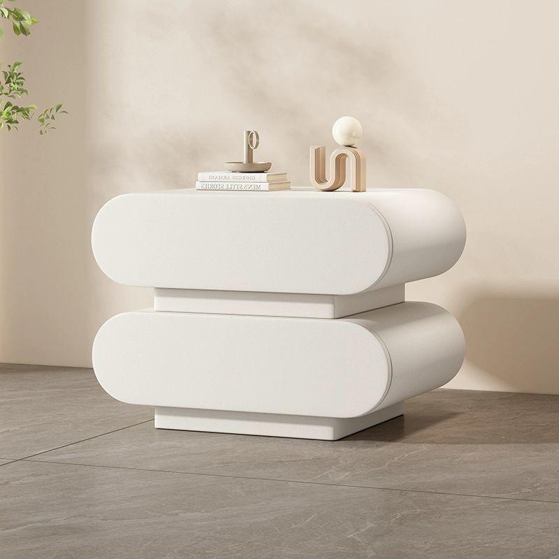 Contemporary Creative Microfiber Leather Solid Wood Rounded Square Nightstand 2-Drawer For Bedroom