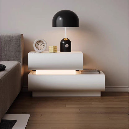 Contemporary Creative Microfiber Leather Solid Wood Curved Square Nightstand 2-Drawer For Bedroom