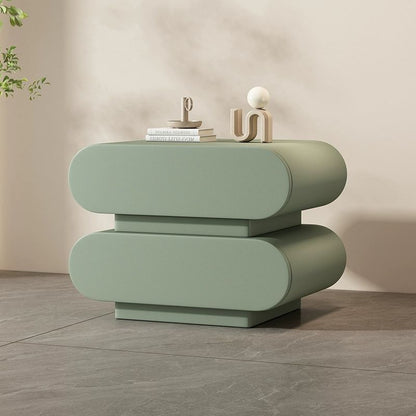 Contemporary Creative Microfiber Leather Solid Wood Rounded Square Nightstand 2-Drawer For Bedroom