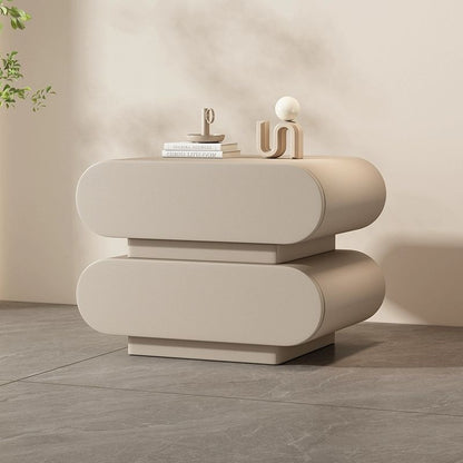 Contemporary Creative Microfiber Leather Solid Wood Rounded Square Nightstand 2-Drawer For Bedroom