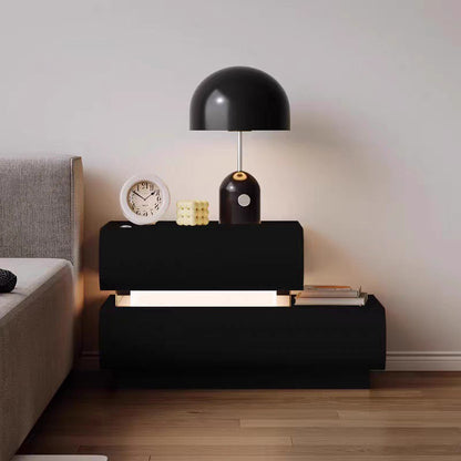 Contemporary Creative Microfiber Leather Solid Wood Curved Square Nightstand 2-Drawer For Bedroom