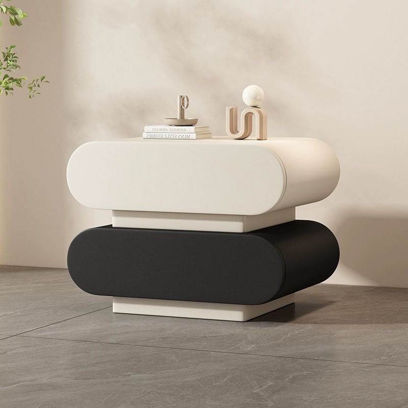 Contemporary Creative Microfiber Leather Solid Wood Rounded Square Nightstand 2-Drawer For Bedroom