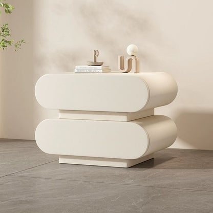 Contemporary Creative Microfiber Leather Solid Wood Rounded Square Nightstand 2-Drawer For Bedroom