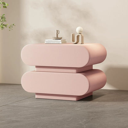 Contemporary Creative Microfiber Leather Solid Wood Rounded Square Nightstand 2-Drawer For Bedroom