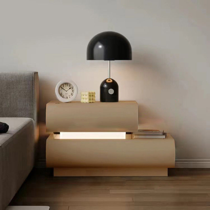 Contemporary Creative Microfiber Leather Solid Wood Curved Square Nightstand 2-Drawer For Bedroom