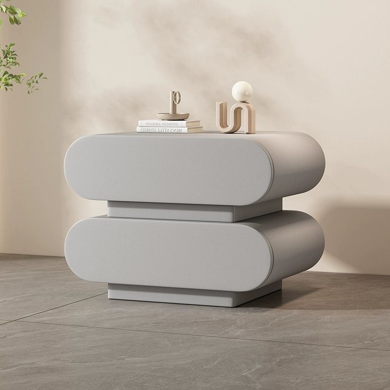 Contemporary Creative Microfiber Leather Solid Wood Rounded Square Nightstand 2-Drawer For Bedroom