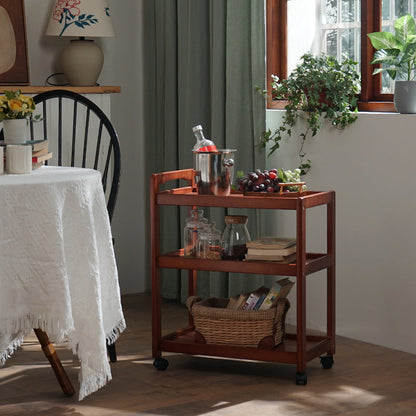 Traditional Vintage Solid Wood Mobile Rectangular Side Table 3-Tier For Dining Room