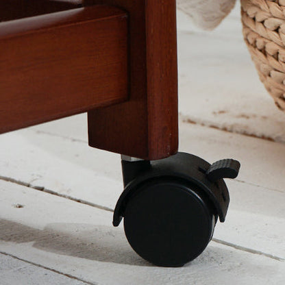 Traditional Vintage Solid Wood Mobile Rectangular Side Table 3-Tier For Dining Room