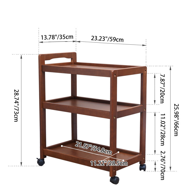 Traditional Vintage Solid Wood Mobile Rectangular Side Table 3-Tier For Dining Room