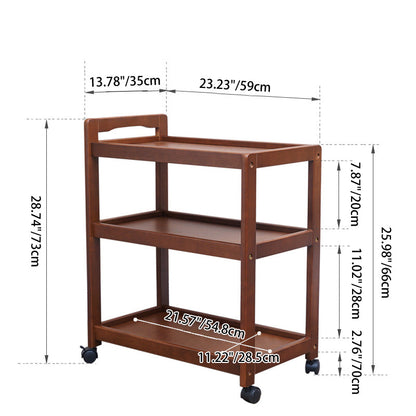 Traditional Vintage Solid Wood Mobile Rectangular Side Table 3-Tier For Dining Room
