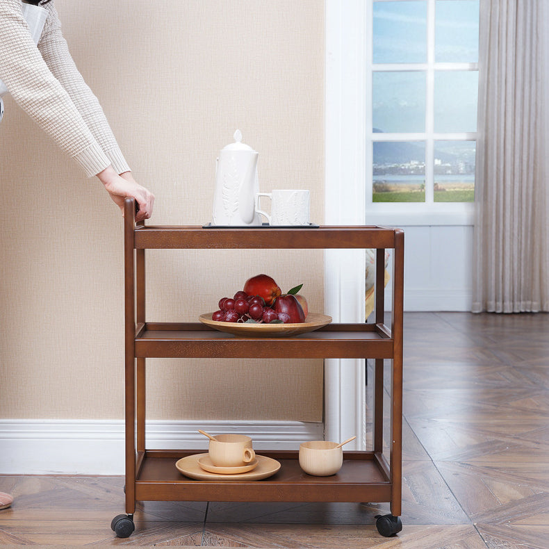 Traditional Vintage Solid Wood Mobile Rectangular Side Table 3-Tier For Dining Room