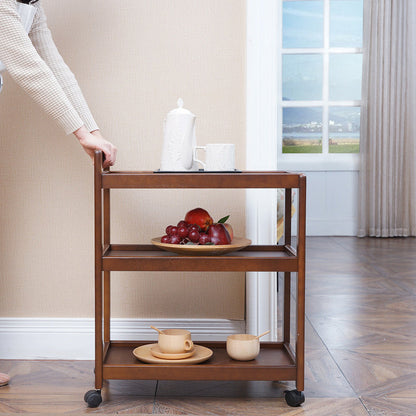 Traditional Vintage Solid Wood Mobile Rectangular Side Table 3-Tier For Dining Room