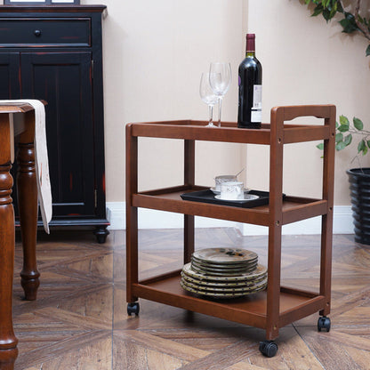Traditional Vintage Solid Wood Mobile Rectangular Side Table 3-Tier For Dining Room
