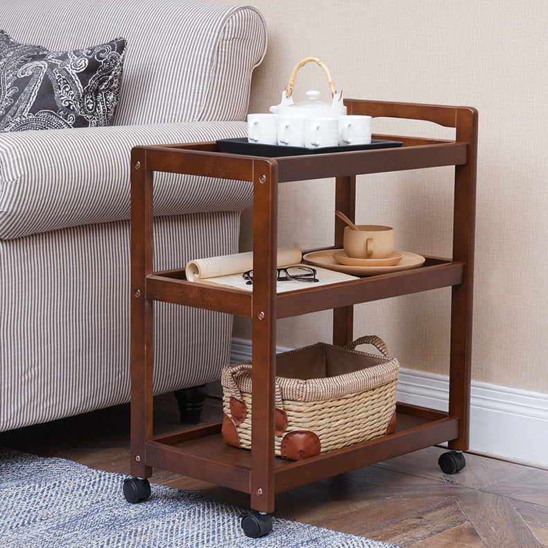 Traditional Vintage Solid Wood Mobile Rectangular Side Table 3-Tier For Dining Room