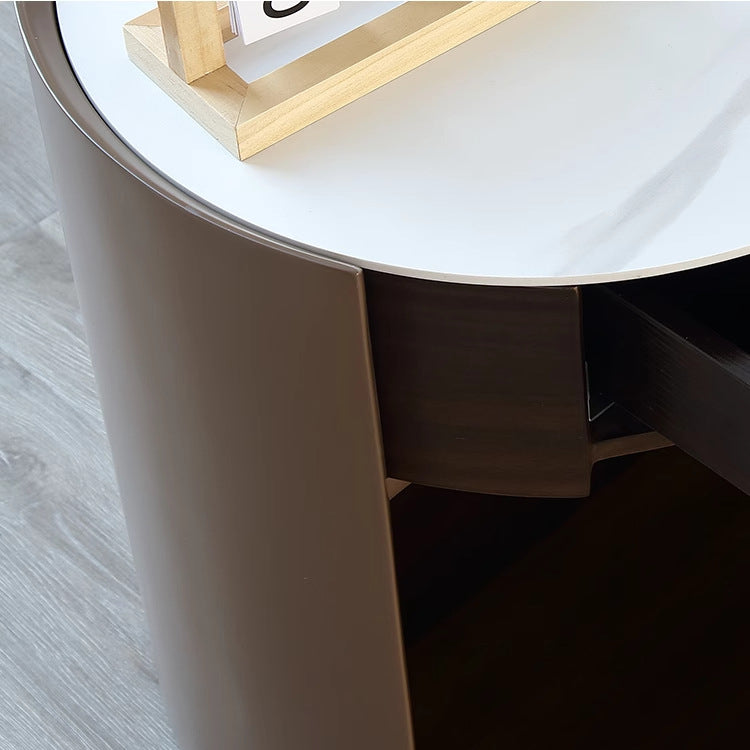 Traditional Chinese Sintered Stone Medium Density Fiberboard Round Cylinder Nightstand 2-Tier For Bedroom