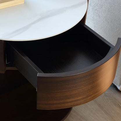 Traditional Chinese Sintered Stone Medium Density Fiberboard Round Cylinder Nightstand 2-Tier For Bedroom