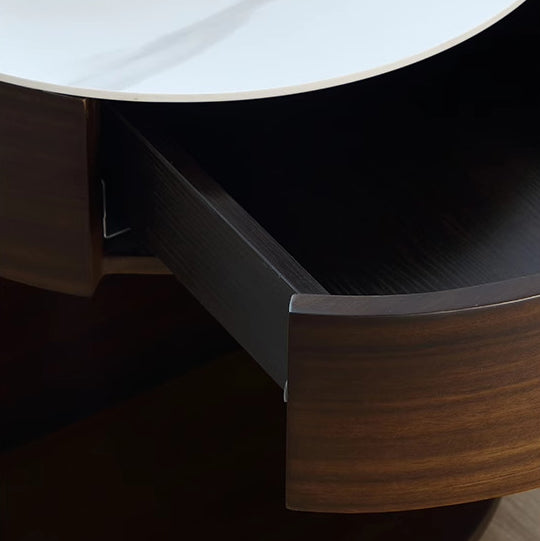 Traditional Chinese Sintered Stone Medium Density Fiberboard Round Cylinder Nightstand 2-Tier For Bedroom