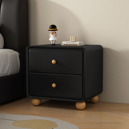 Modern Luxury Solid Wood & Metal Curved Square Nightstand 2-Drawer For Bedroom