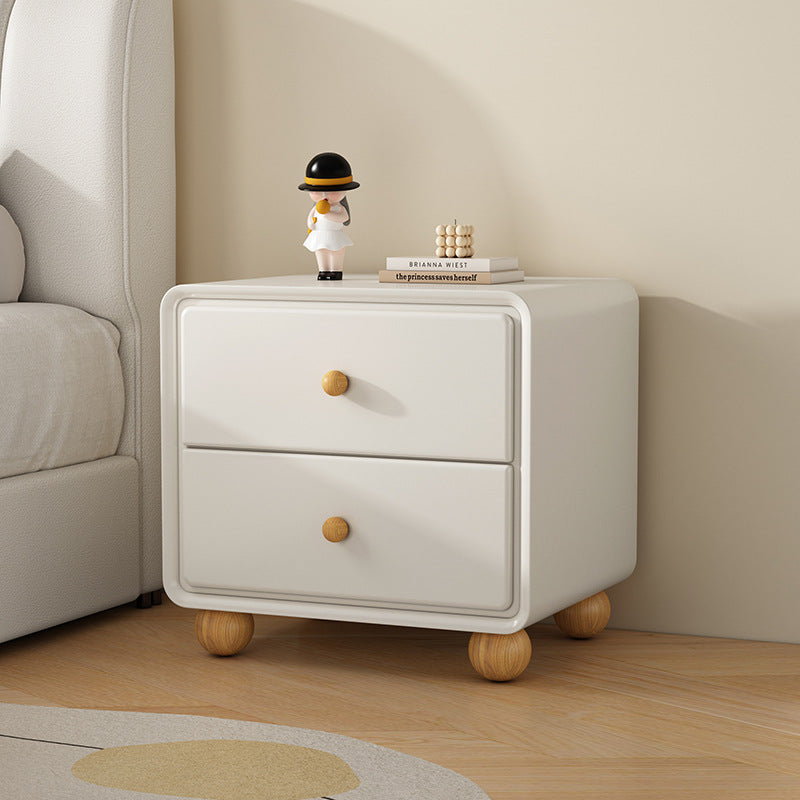 Modern Luxury Solid Wood & Metal Curved Square Nightstand 2-Drawer For Bedroom