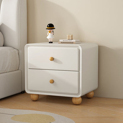 Modern Luxury Solid Wood & Metal Curved Square Nightstand 2-Drawer For Bedroom