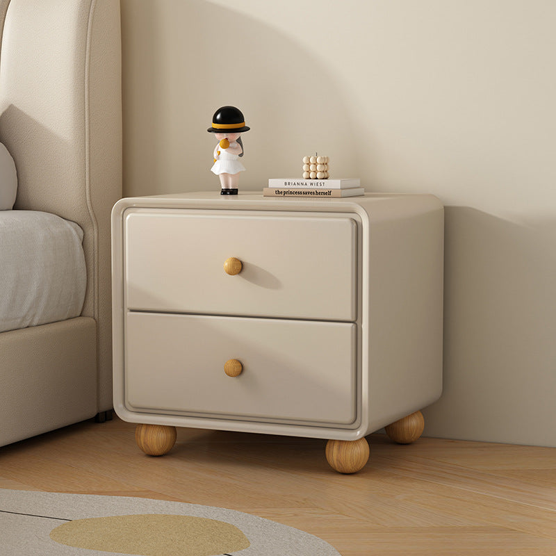 Modern Luxury Solid Wood & Metal Curved Square Nightstand 2-Drawer For Bedroom
