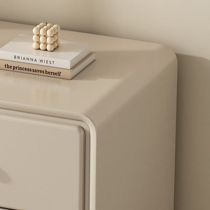 Modern Luxury Solid Wood & Metal Curved Square Nightstand 2-Drawer For Bedroom