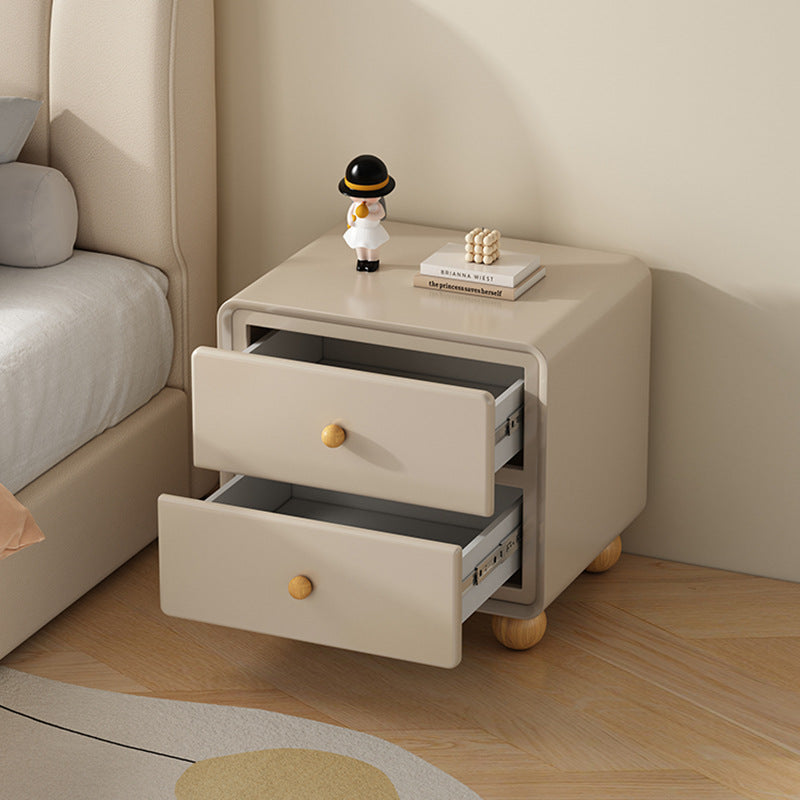 Modern Luxury Solid Wood & Metal Curved Square Nightstand 2-Drawer For Bedroom