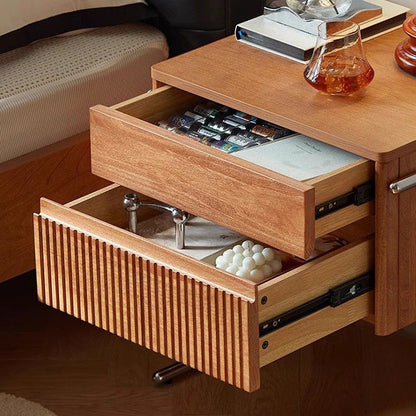 Contemporary Scandinavian Solid Wood Stainless Steel Striped Rectangular Nightstand With 2 Drawers For Bedroom