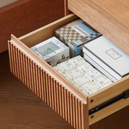 Contemporary Scandinavian Solid Wood Stainless Steel Striped Rectangular Nightstand With 2 Drawers For Bedroom