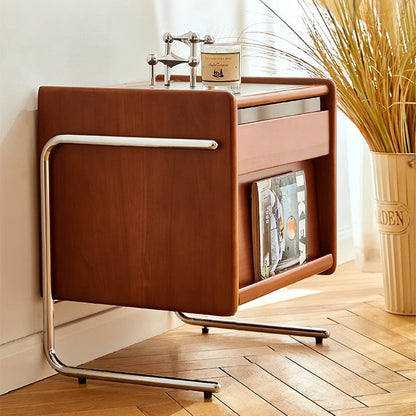 Contemporary Creative Pine Stainless Steel Curved Square Nightstand With 2 Drawers For Bedroom