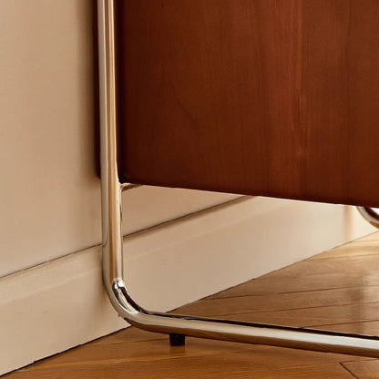 Contemporary Creative Pine Stainless Steel Curved Square Nightstand With 2 Drawers For Bedroom