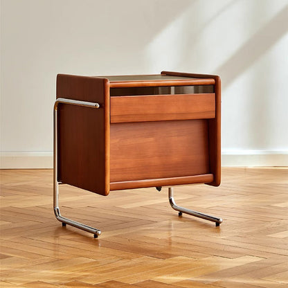 Contemporary Creative Pine Stainless Steel Curved Square Nightstand With 2 Drawers For Bedroom