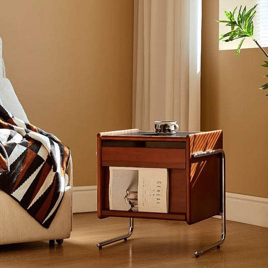 Contemporary Creative Pine Stainless Steel Curved Square Nightstand With 2 Drawers For Bedroom