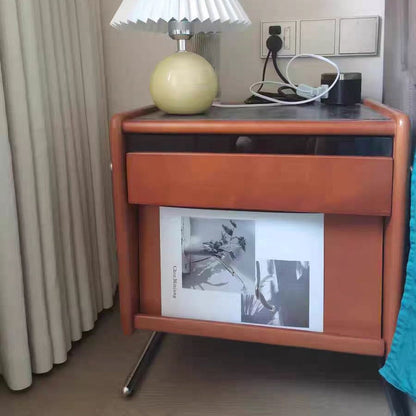 Contemporary Creative Pine Stainless Steel Curved Square Nightstand With 2 Drawers For Bedroom