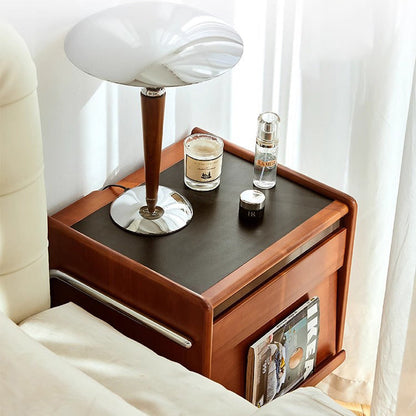 Contemporary Creative Pine Stainless Steel Curved Square Nightstand With 2 Drawers For Bedroom