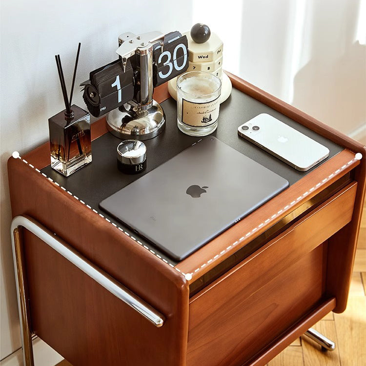 Contemporary Creative Pine Stainless Steel Curved Square Nightstand With 2 Drawers For Bedroom