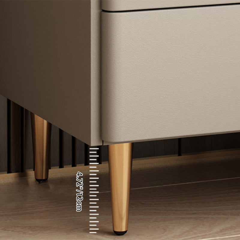 Modern Luxury Rectangular Cylinder Base Rock Slab Microfiber Leather Solid Wood Carbon Steel Nightstand 2-Drawer For Bedroom
