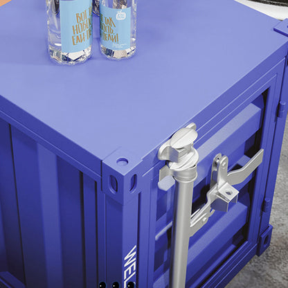 Contemporary Industrial Rectangular Striped Container Iron Nightstand For Bedroom