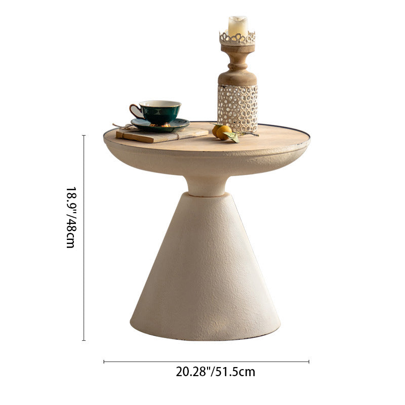 Traditional Vintage Round Magnesium Oxide Wood End Table 1-Tier For Dining Room