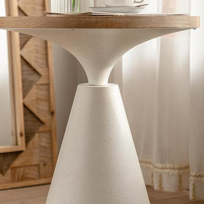 Traditional Vintage Round Magnesium Oxide Wood End Table 1-Tier For Dining Room