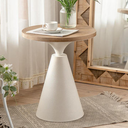 Traditional Vintage Round Magnesium Oxide Wood End Table 1-Tier For Dining Room
