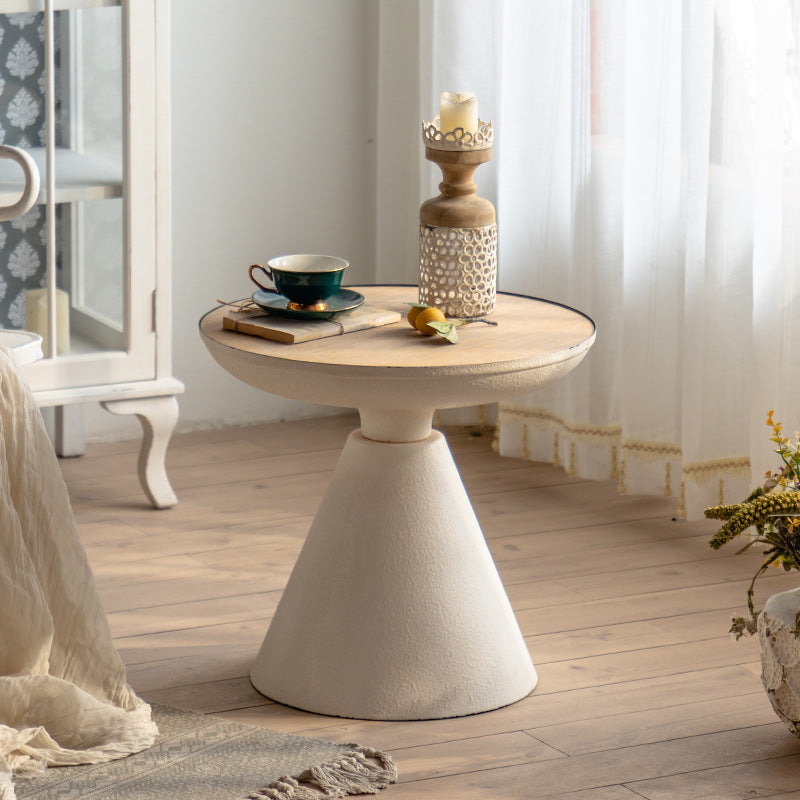 Traditional Vintage Round Magnesium Oxide Wood End Table 1-Tier For Dining Room
