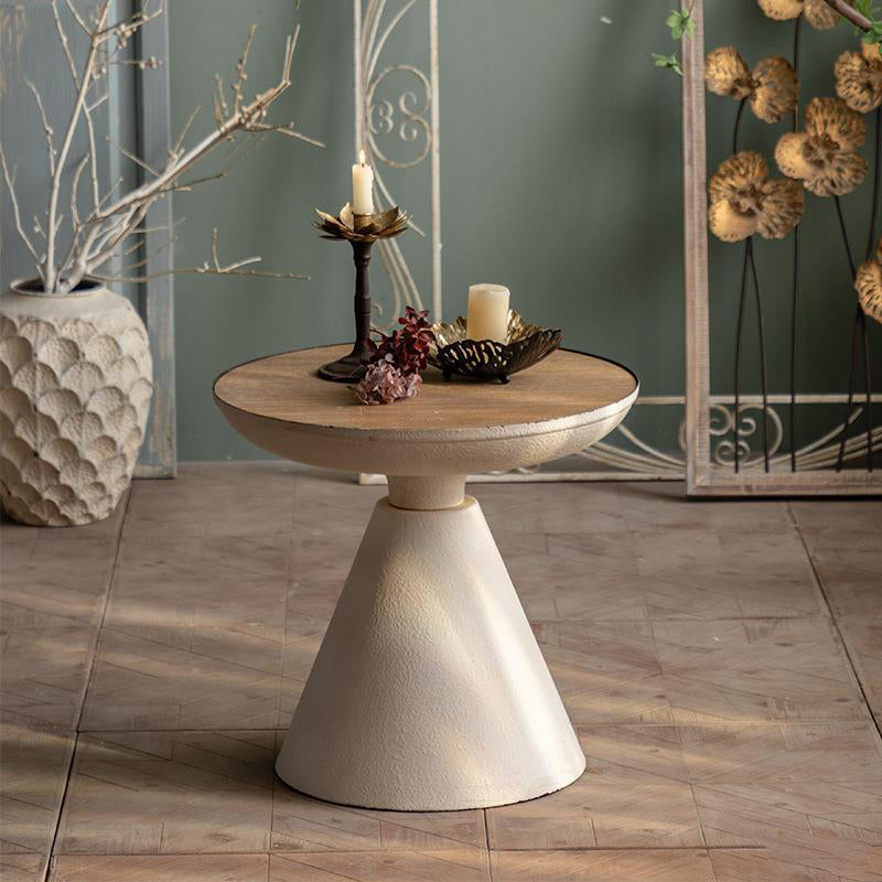 Traditional Vintage Round Magnesium Oxide Wood End Table 1-Tier For Dining Room