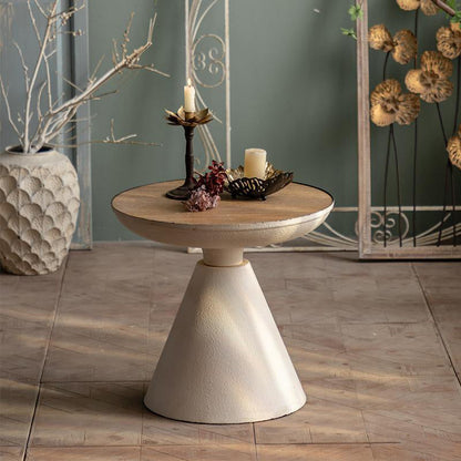 Traditional Vintage Round Magnesium Oxide Wood End Table 1-Tier For Dining Room