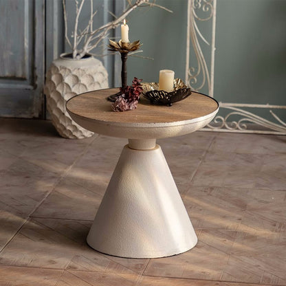 Traditional Vintage Round Magnesium Oxide Wood End Table 1-Tier For Dining Room