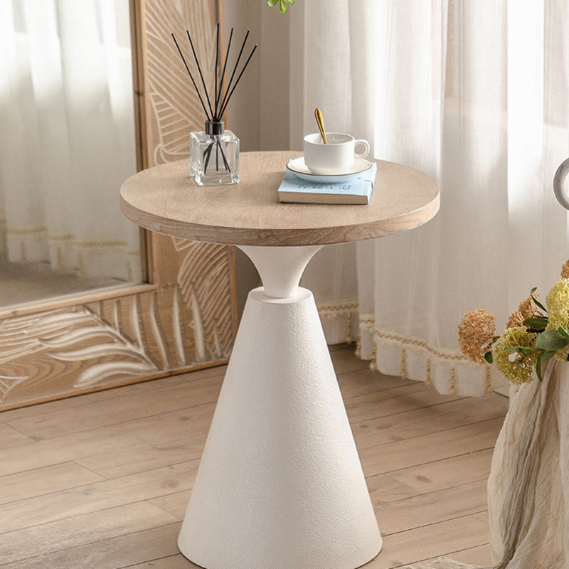 Traditional Vintage Round Magnesium Oxide Wood End Table 1-Tier For Dining Room