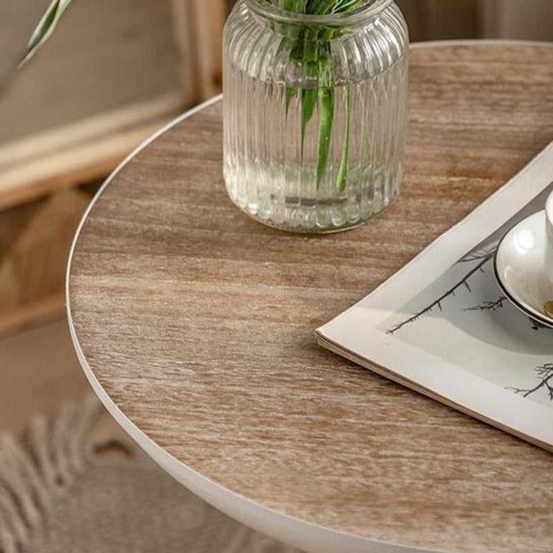 Traditional Vintage Round Magnesium Oxide Wood End Table 1-Tier For Dining Room
